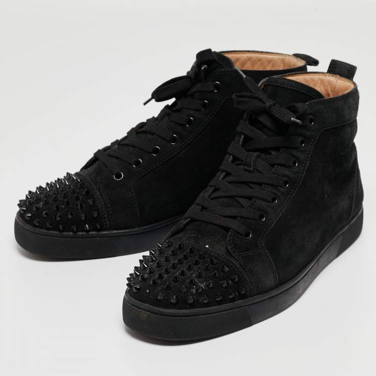 Pre Owned Christian Louboutin Black Suede Lou Spikes High Top Sneakers Size 42