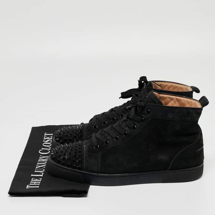 Pre Owned Christian Louboutin Black Suede Lou Spikes High Top Sneakers Size 42