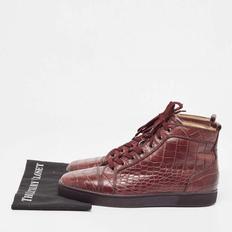Pre Owned Christian Louboutin Burgundy Crocodile Leather Louis High Top Sneakers Size 46