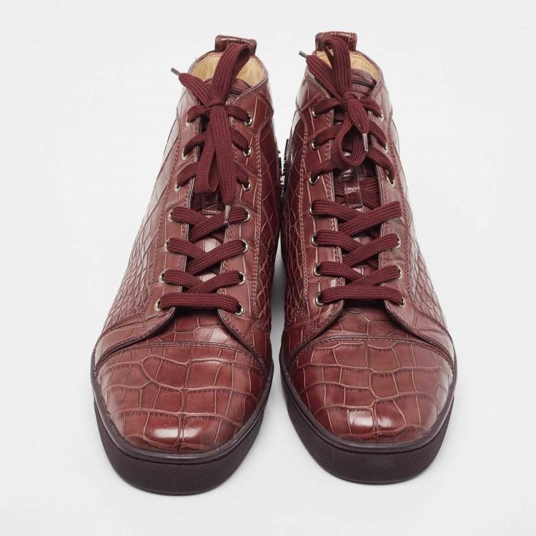 Pre Owned Christian Louboutin Burgundy Crocodile Leather Louis High Top Sneakers Size 46
