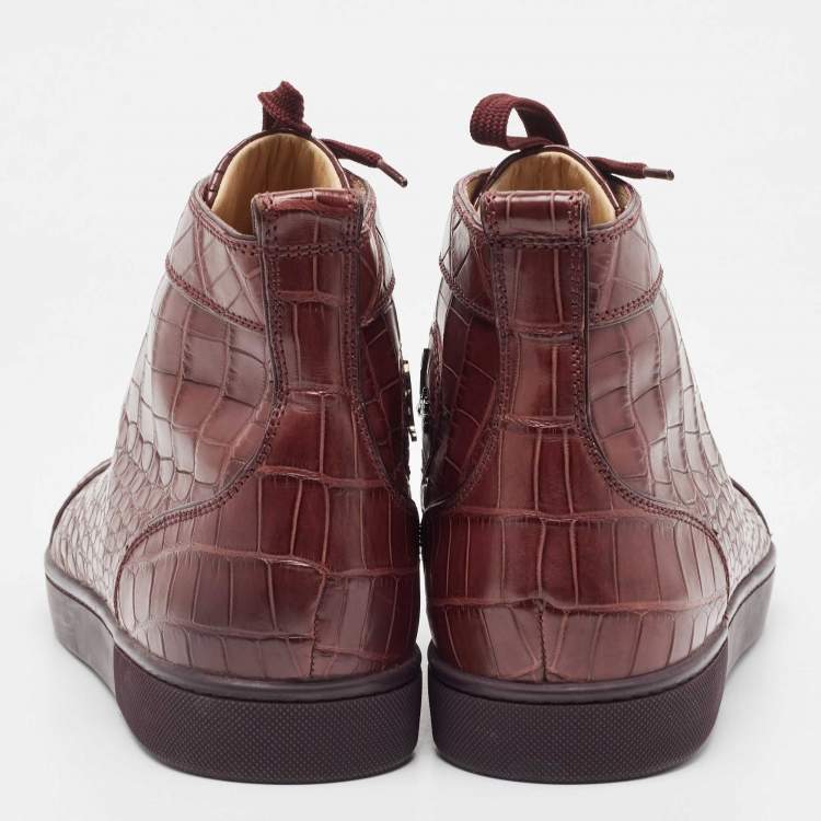 Pre Owned Christian Louboutin Burgundy Crocodile Leather Louis High Top Sneakers Size 46