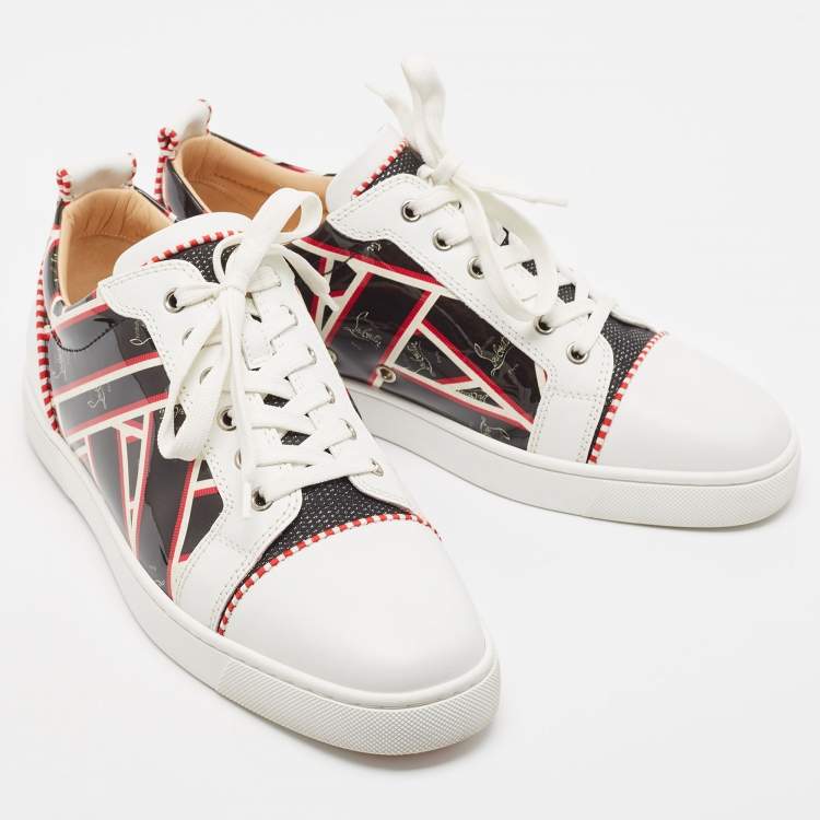 Pre Owned Christian Louboutin Tricolor Printed Patent and Leather Orlato Sneakers Size 42.5