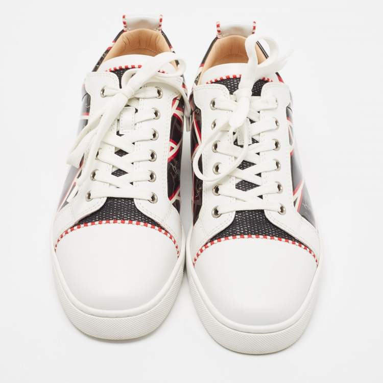 Pre Owned Christian Louboutin Tricolor Printed Patent and Leather Orlato Sneakers Size 42.5