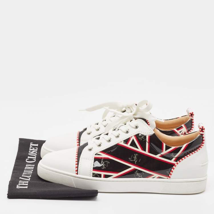 Pre Owned Christian Louboutin Tricolor Printed Patent and Leather Orlato Sneakers Size 42.5