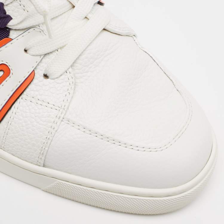 مملوكة مسبقًا Christian Louboutin White/Orange Leather Vida Viva Sneakers Size 42.5