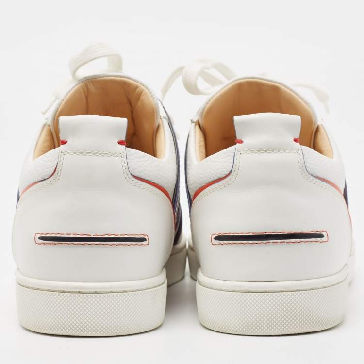 مملوكة مسبقًا Christian Louboutin White/Orange Leather Vida Viva Sneakers Size 42.5