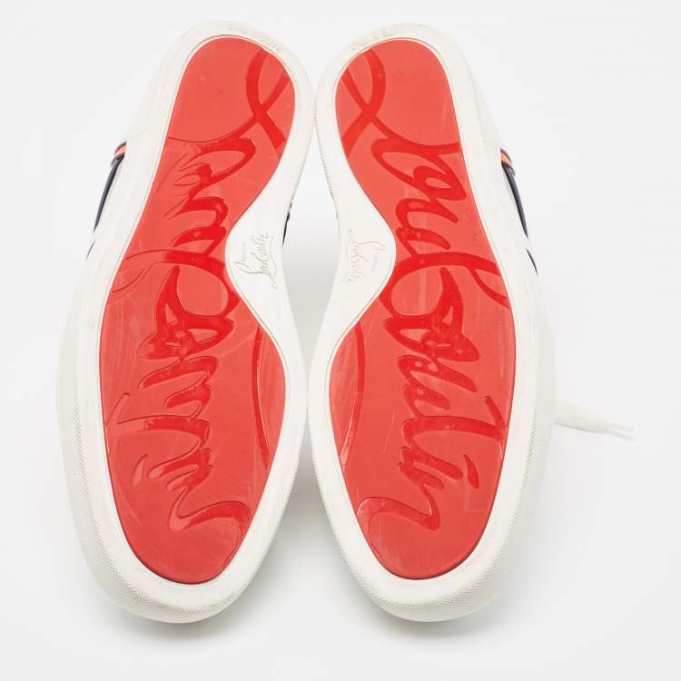 مملوكة مسبقًا Christian Louboutin White/Orange Leather Vida Viva Sneakers Size 42.5
