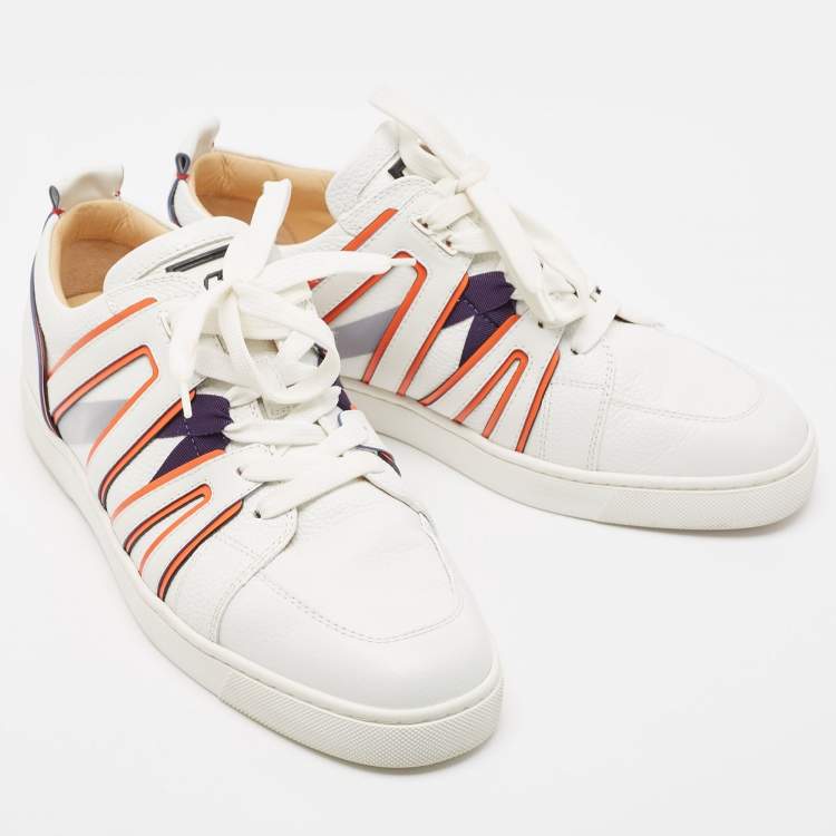 مملوكة مسبقًا Christian Louboutin White/Orange Leather Vida Viva Sneakers Size 42.5