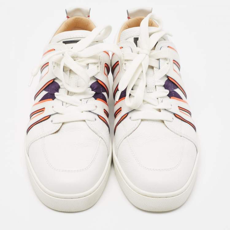 مملوكة مسبقًا Christian Louboutin White/Orange Leather Vida Viva Sneakers Size 42.5