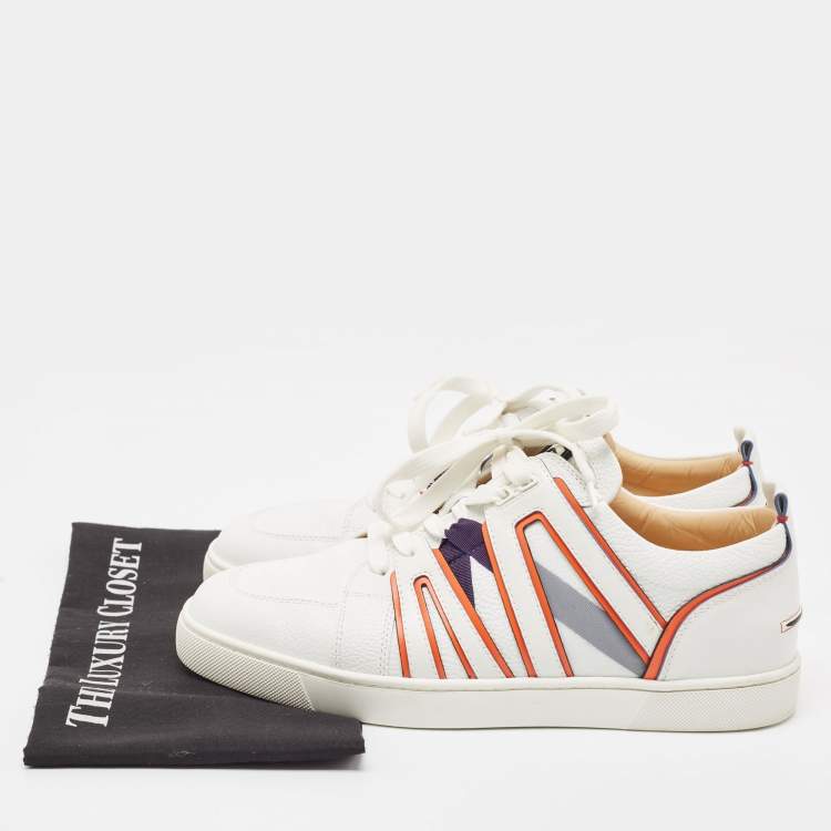 مملوكة مسبقًا Christian Louboutin White/Orange Leather Vida Viva Sneakers Size 42.5