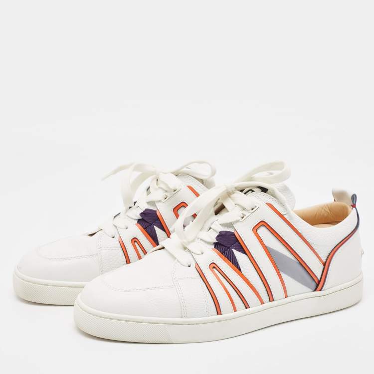 مملوكة مسبقًا Christian Louboutin White/Orange Leather Vida Viva Sneakers Size 42.5