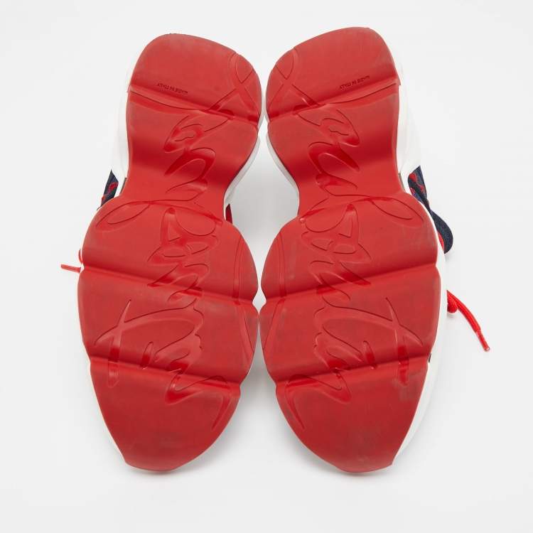 Pre Owned Christian Louboutin Denim And Leather Red-Runner Sneakers Size 43