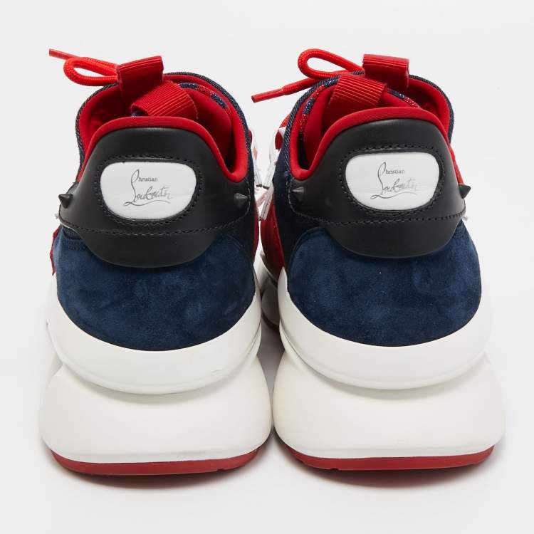 Pre Owned Christian Louboutin Denim And Leather Red-Runner Sneakers Size 43