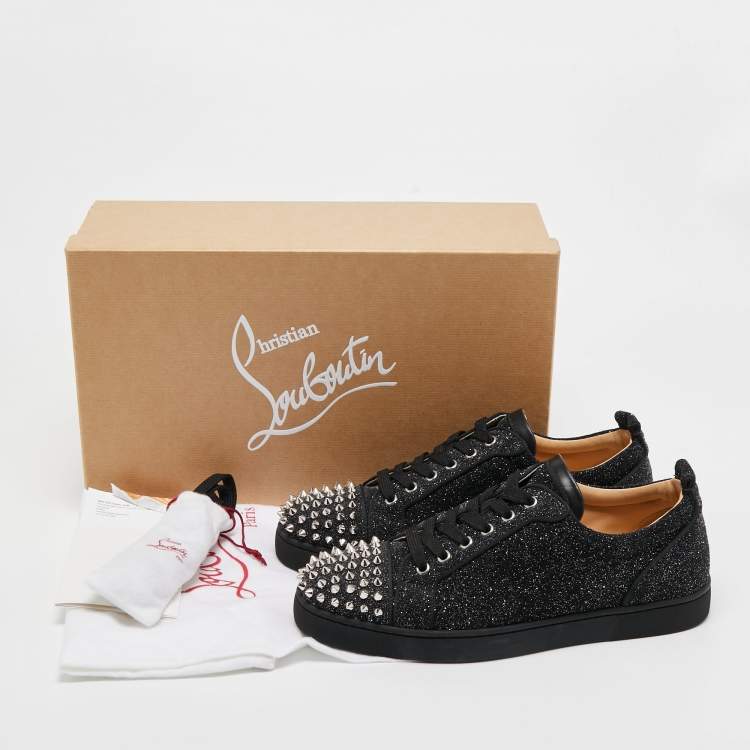 Pre Owned Christian Louboutin Black/Silver Glitter Louis Junior Pik Pik Spike Toe Low Top Sneakers Size 42
