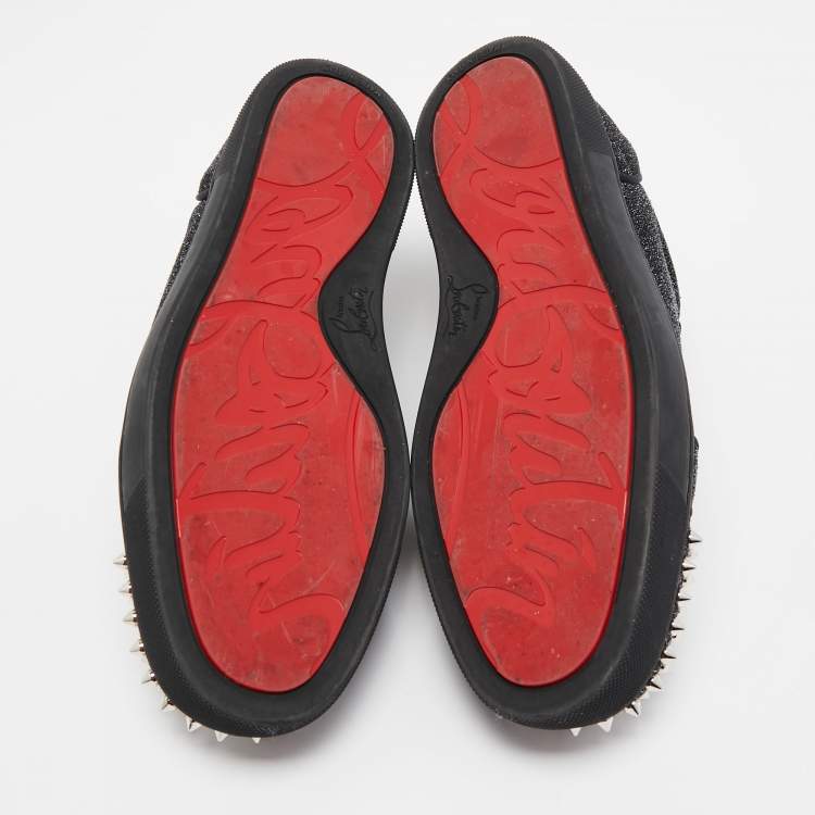 Pre Owned Christian Louboutin Black/Silver Glitter Louis Junior Pik Pik Spike Toe Low Top Sneakers Size 42