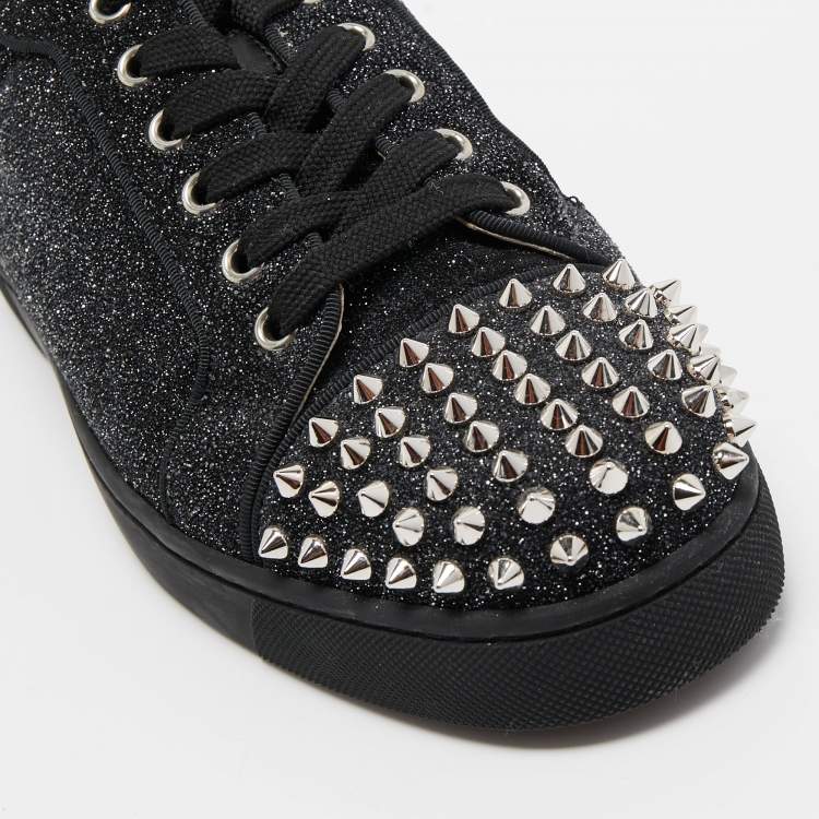 Pre Owned Christian Louboutin Black/Silver Glitter Louis Junior Pik Pik Spike Toe Low Top Sneakers Size 42