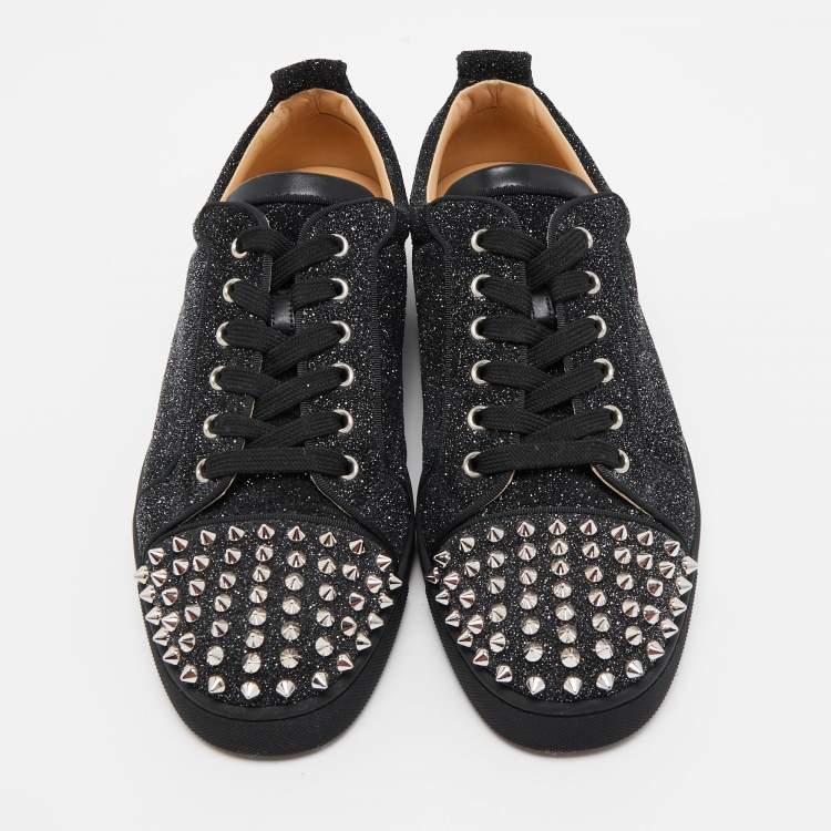 Pre Owned Christian Louboutin Black/Silver Glitter Louis Junior Pik Pik Spike Toe Low Top Sneakers Size 42