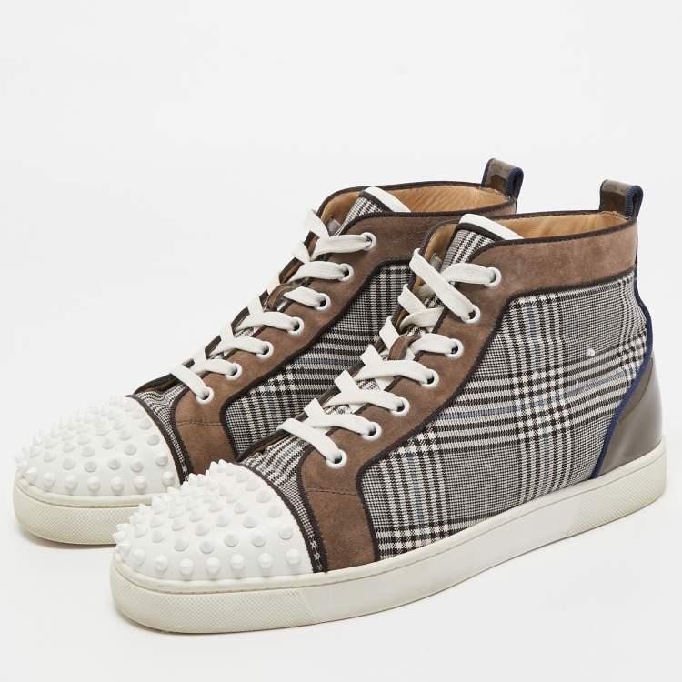 Pre Owned Christian Louboutin Multicolor Check Fabric And Leather Louis Spike High Top Sneakers Size 42.5