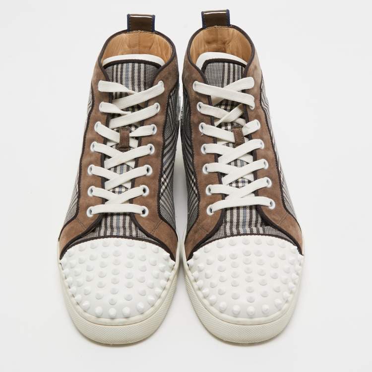Pre Owned Christian Louboutin Multicolor Check Fabric And Leather Louis Spike High Top Sneakers Size 42.5