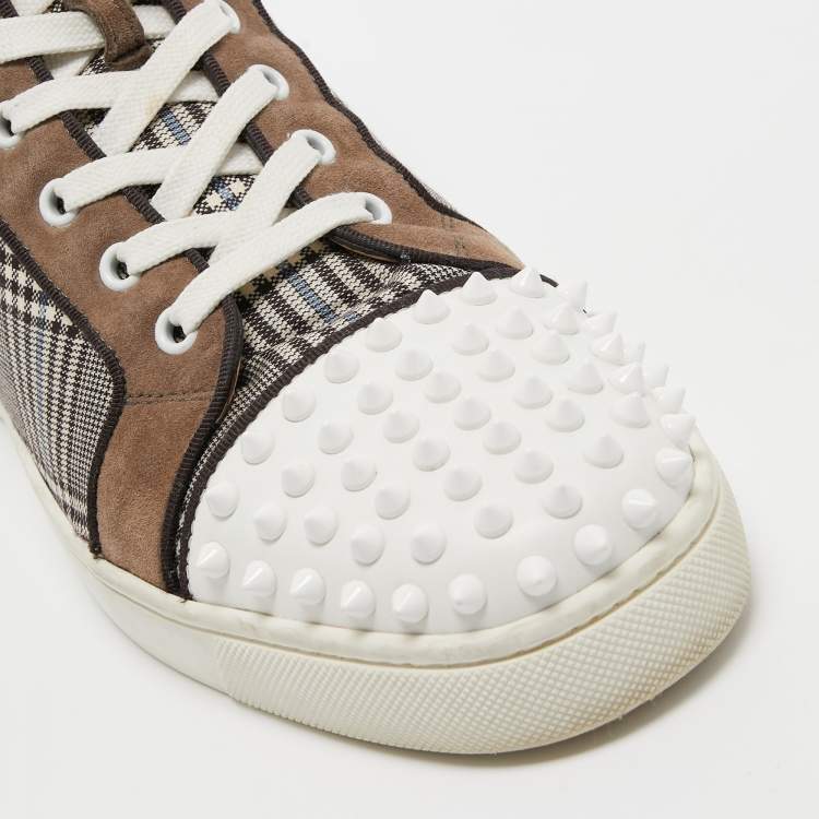 Pre Owned Christian Louboutin Multicolor Check Fabric And Leather Louis Spike High Top Sneakers Size 42.5