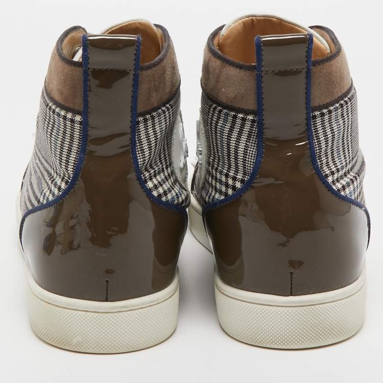 Pre Owned Christian Louboutin Multicolor Check Fabric And Leather Louis Spike High Top Sneakers Size 42.5