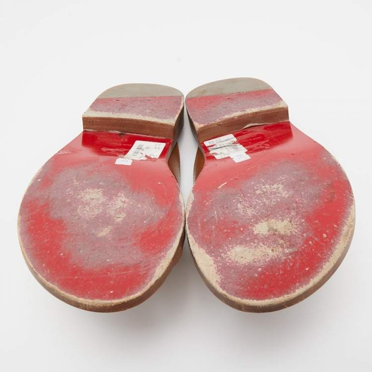 Pre Owned Christian Louboutin Brown Leather Sinouhe Thong Flat Sandals  Size 45