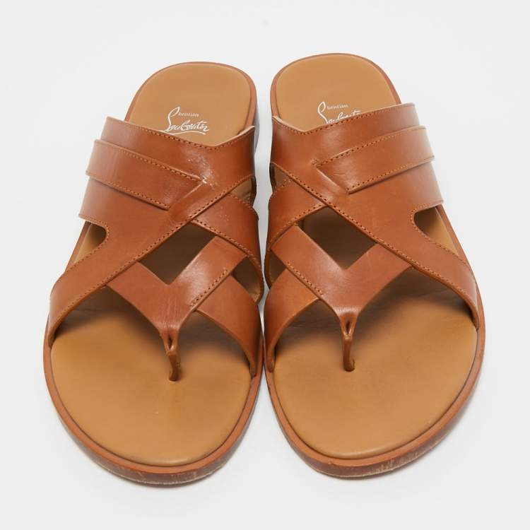 Pre Owned Christian Louboutin Brown Leather Sinouhe Thong Flat Sandals  Size 45