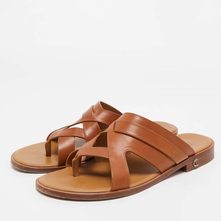 Pre Owned Christian Louboutin Brown Leather Sinouhe Thong Flat Sandals  Size 45