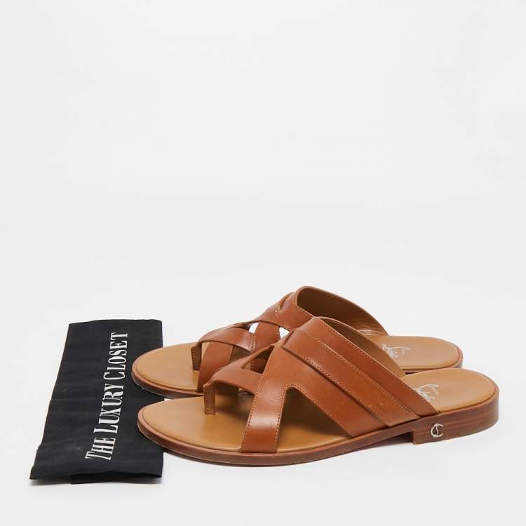 Pre Owned Christian Louboutin Brown Leather Sinouhe Thong Flat Sandals  Size 45