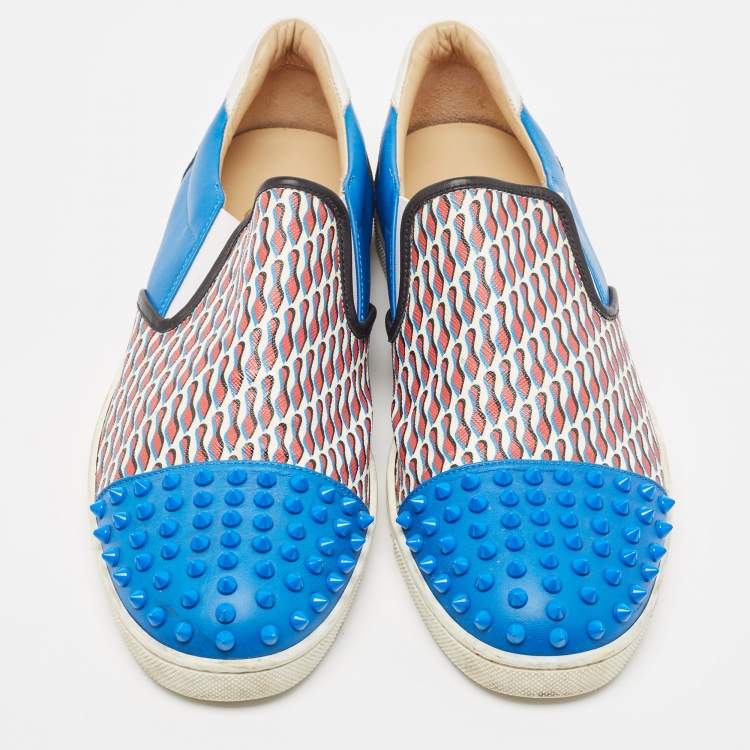 مملوكة مسبقًا Christian Louboutin Blue Spike Leather and Loubi Print Nazapunta Skate Sneakers Size 41.5