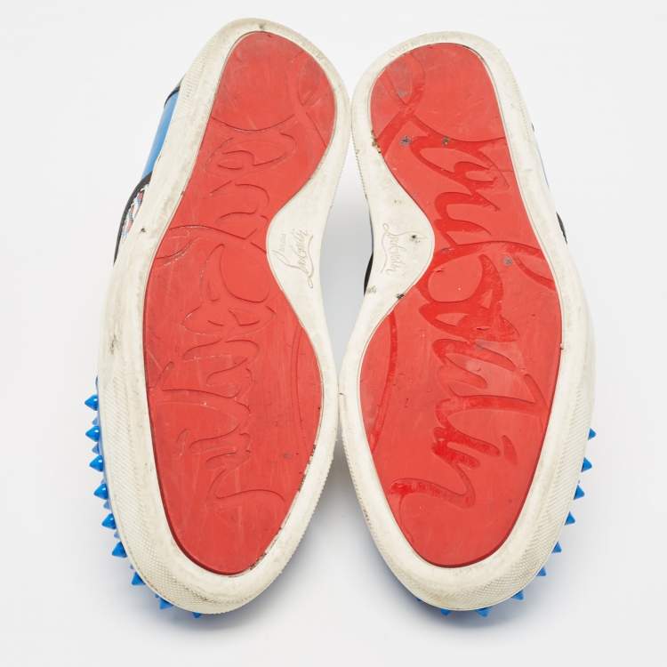 مملوكة مسبقًا Christian Louboutin Blue Spike Leather and Loubi Print Nazapunta Skate Sneakers Size 41.5