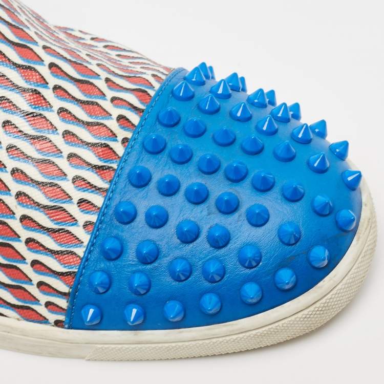 مملوكة مسبقًا Christian Louboutin Blue Spike Leather and Loubi Print Nazapunta Skate Sneakers Size 41.5