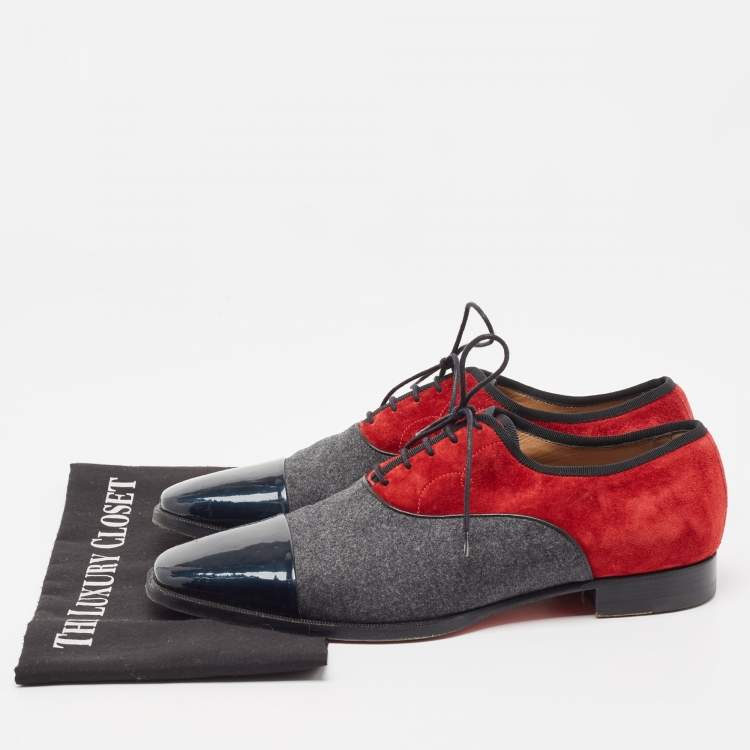 Pre Owned Christian Louboutin Multicolor Patent and Suede Greggo Lace Up Oxford Size 41