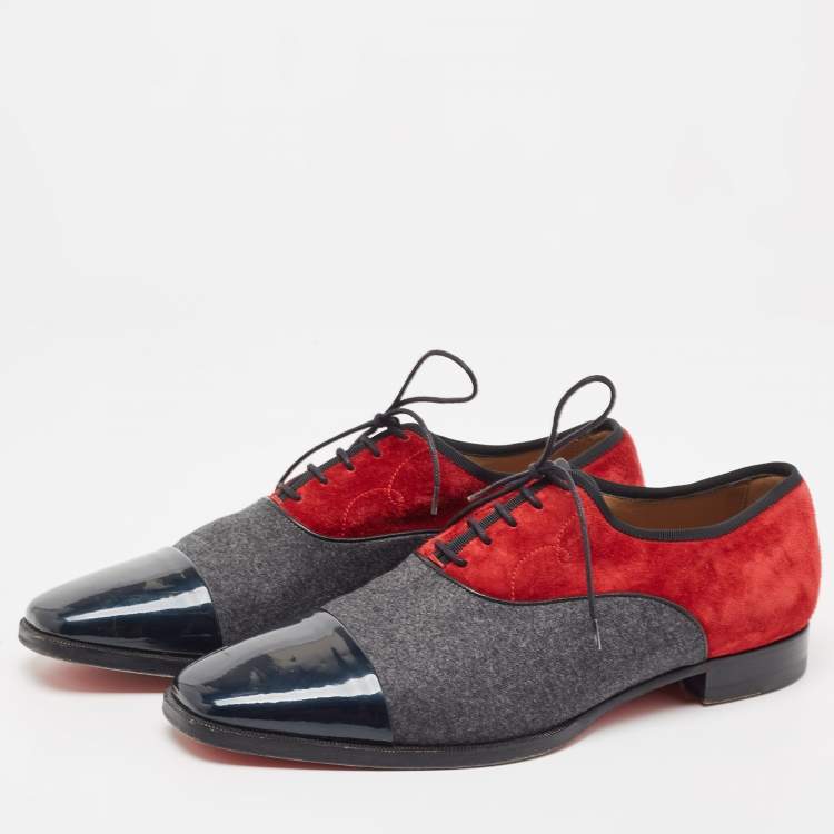 Pre Owned Christian Louboutin Multicolor Patent and Suede Greggo Lace Up Oxford Size 41
