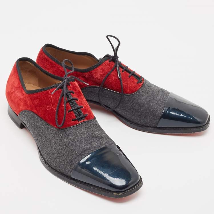 Pre Owned Christian Louboutin Multicolor Patent and Suede Greggo Lace Up Oxford Size 41