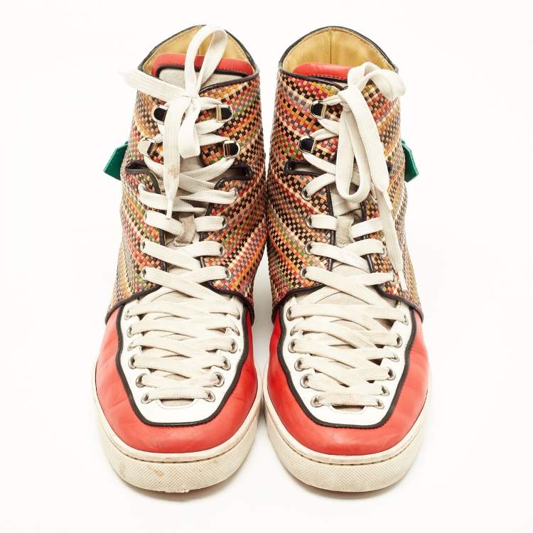 Pre Owned Christian Louboutin Multicolor Leather High Top Sneakers 43 