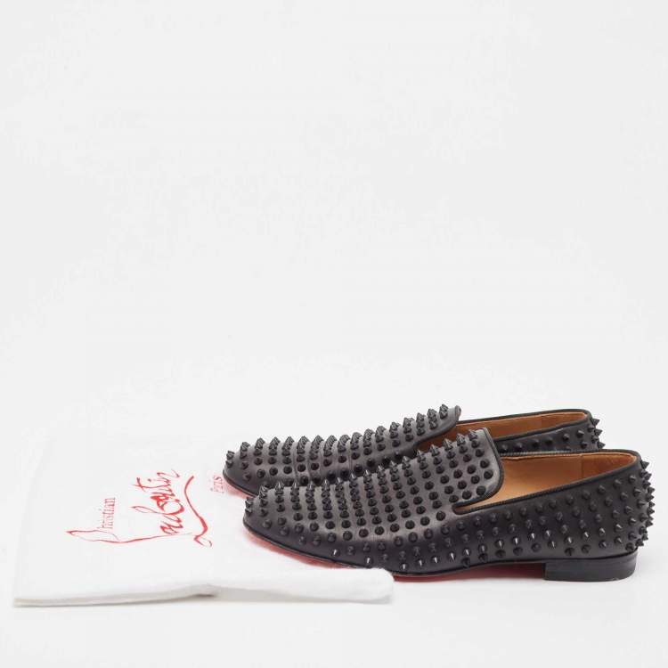 Pre Owned Christain Louboutin Black Leather Dandelio Spike Loafers Size 42.5