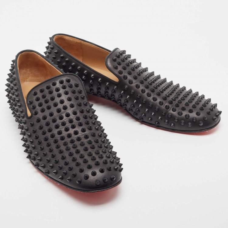 Pre Owned Christain Louboutin Black Leather Dandelio Spike Loafers Size 42.5