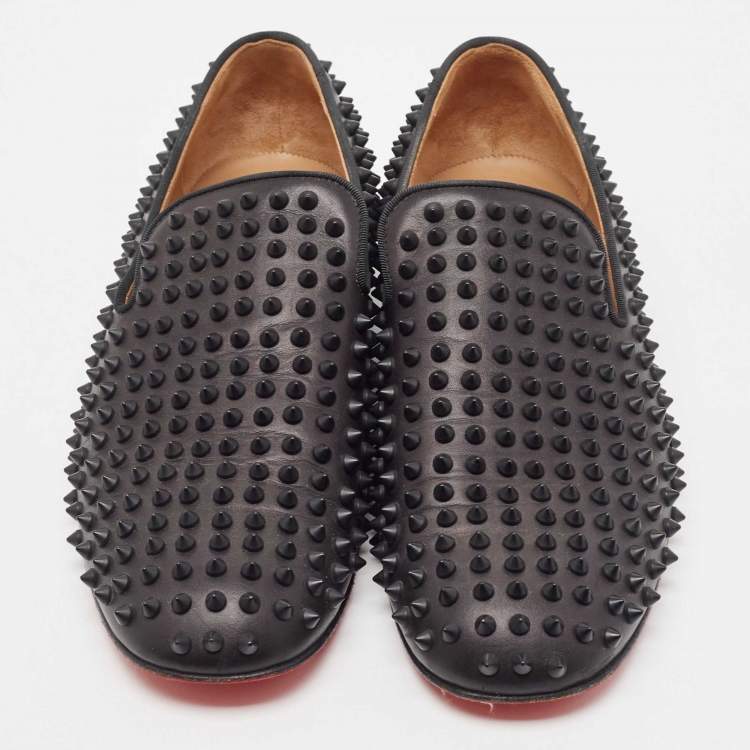 Pre Owned Christain Louboutin Black Leather Dandelio Spike Loafers Size 42.5