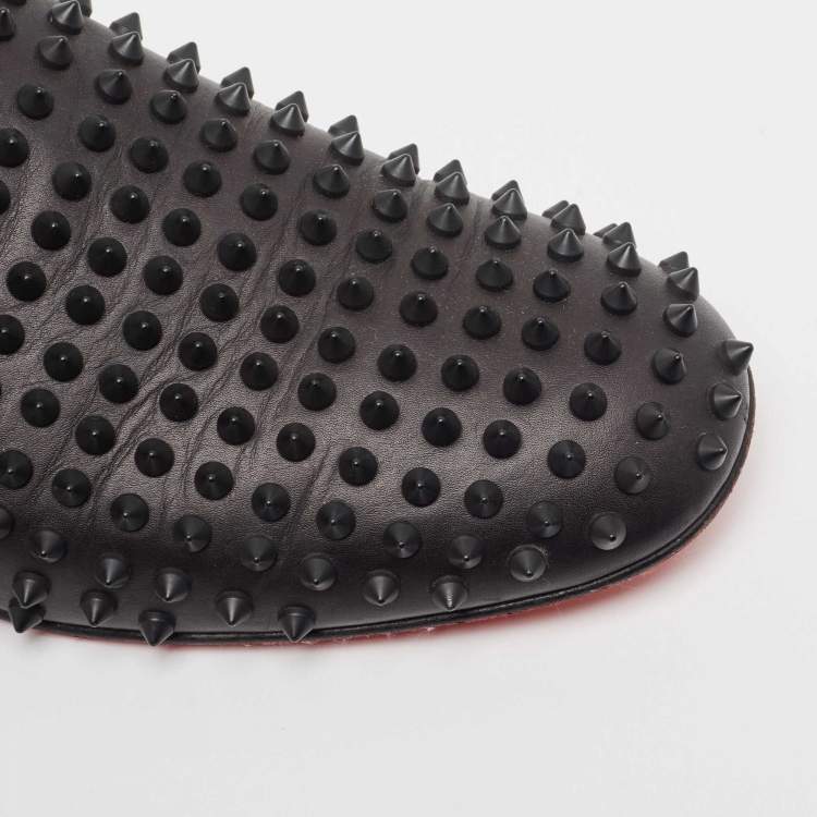 Pre Owned Christain Louboutin Black Leather Dandelio Spike Loafers Size 42.5