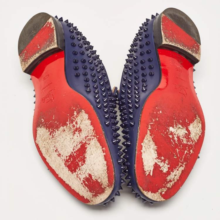 Pre Owned Christian Louboutin Navy Blue Leather Dandelion Spike Smoking Slippers Size 42.5