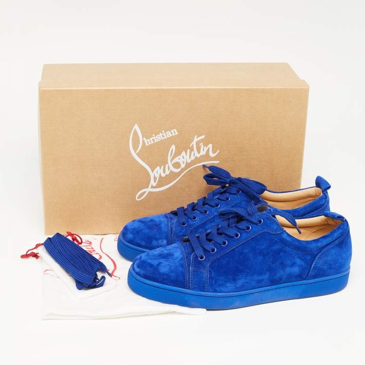 مملوكة مسبقًا Christian Louboutin Blue Suede Leather Low Top Sneakers Size 42.5