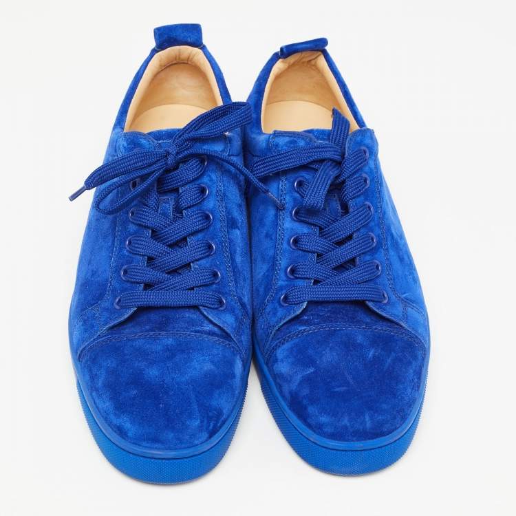 مملوكة مسبقًا Christian Louboutin Blue Suede Leather Low Top Sneakers Size 42.5