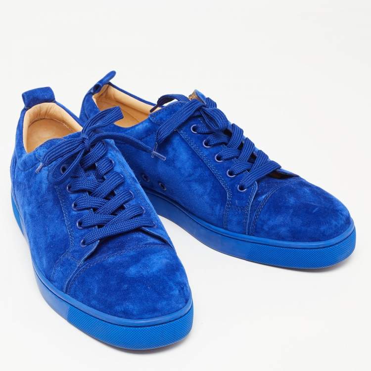 مملوكة مسبقًا Christian Louboutin Blue Suede Leather Low Top Sneakers Size 42.5