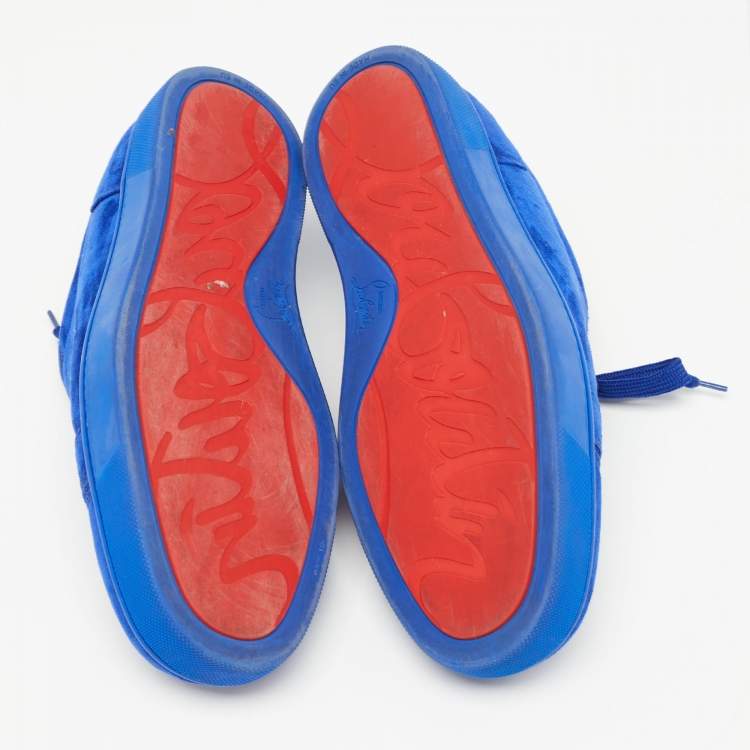 مملوكة مسبقًا Christian Louboutin Blue Suede Leather Low Top Sneakers Size 42.5