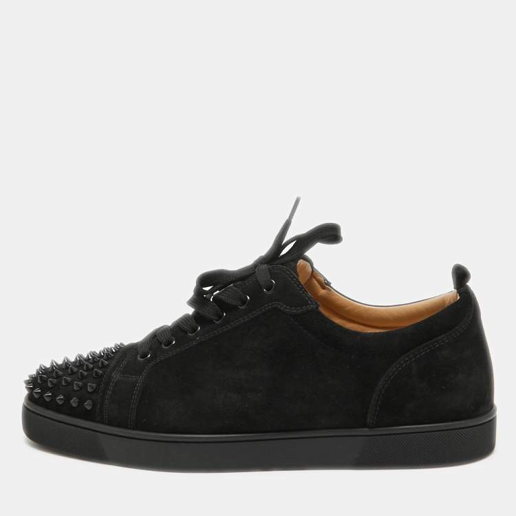 Pre Owned Christian Louboutin Black Suede Louis Junior Spikes Low-Top Sneakers Size 45