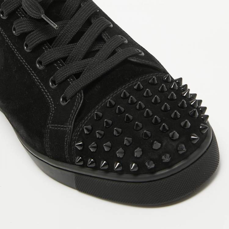 Pre Owned Christian Louboutin Black Suede Louis Junior Spikes Low-Top Sneakers Size 45