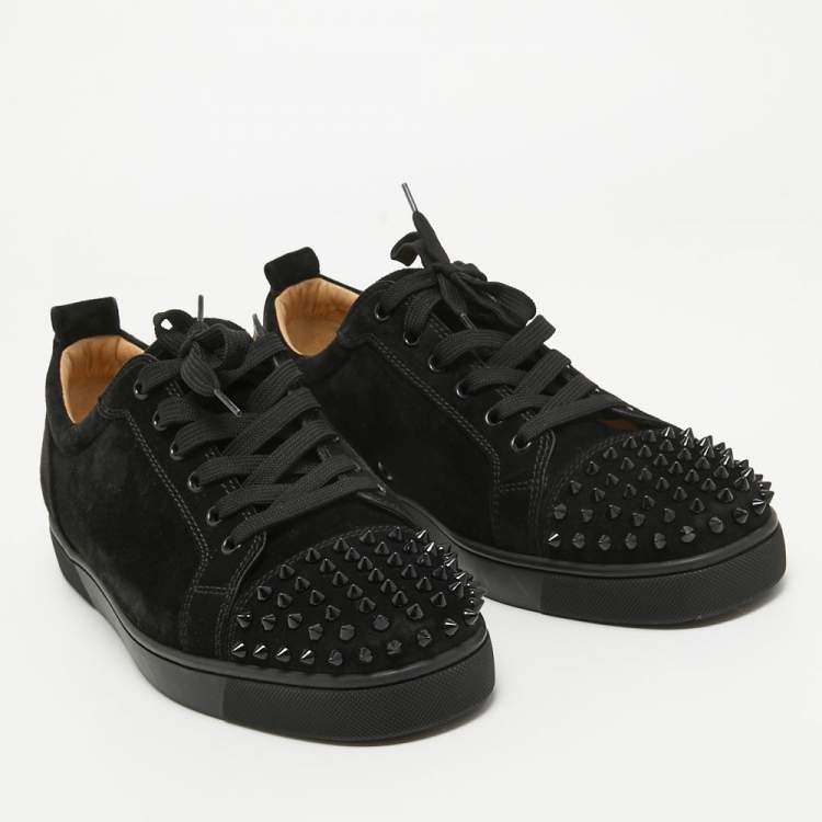 Pre Owned Christian Louboutin Black Suede Louis Junior Spikes Low-Top Sneakers Size 45