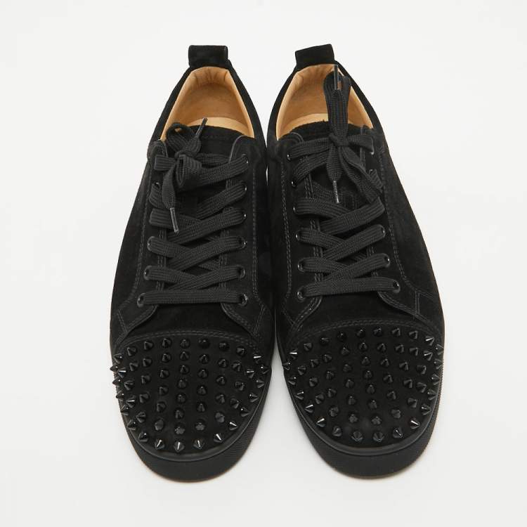 Pre Owned Christian Louboutin Black Suede Louis Junior Spikes Low-Top Sneakers Size 45