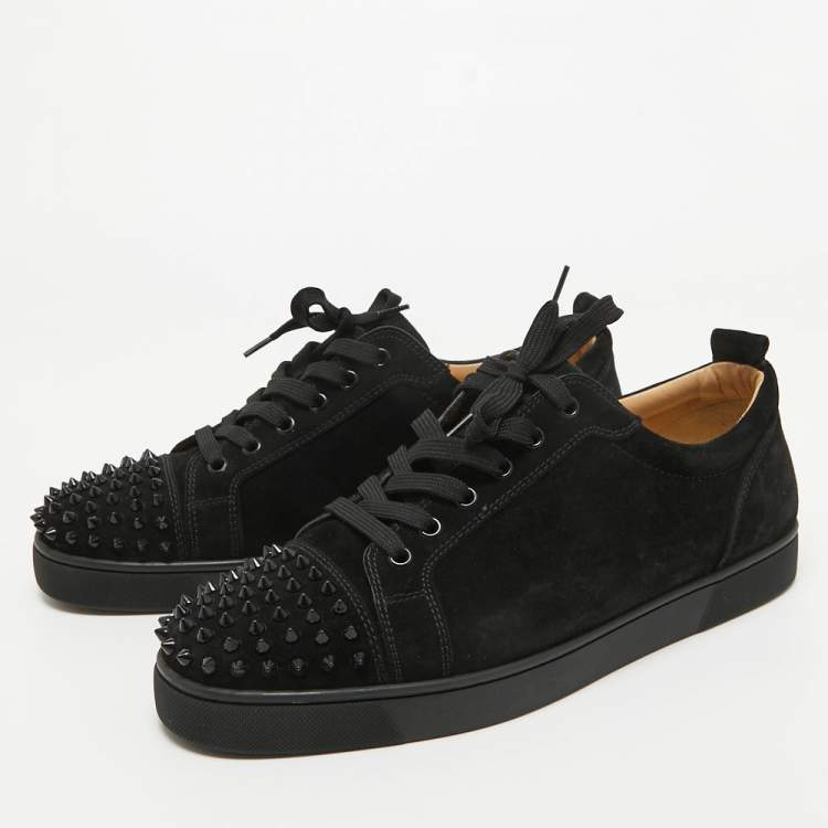 Pre Owned Christian Louboutin Black Suede Louis Junior Spikes Low-Top Sneakers Size 45